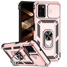 Coque Contour Silicone et Plastique Housse Etui Mat avec Magnetique Support Bague Anneau MQ6 pour Samsung Galaxy A02s Or Rose