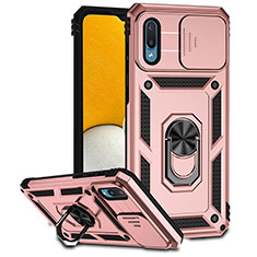 Coque Contour Silicone et Plastique Housse Etui Mat avec Magnetique Support Bague Anneau MQ6 pour Samsung Galaxy M02 Or Rose