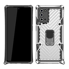 Coque Contour Silicone et Plastique Housse Etui Mat avec Magnetique Support Bague Anneau N03 pour Samsung Galaxy Note 20 5G Argent