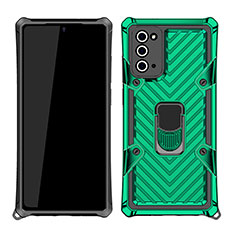 Coque Contour Silicone et Plastique Housse Etui Mat avec Magnetique Support Bague Anneau N03 pour Samsung Galaxy Note 20 5G Vert