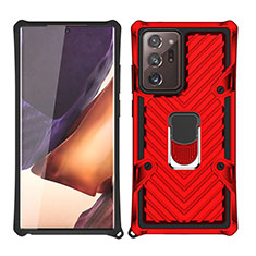 Coque Contour Silicone et Plastique Housse Etui Mat avec Magnetique Support Bague Anneau N03 pour Samsung Galaxy Note 20 Ultra 5G Rouge