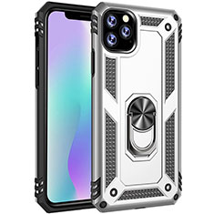 Coque Contour Silicone et Plastique Housse Etui Mat avec Magnetique Support Bague Anneau pour Apple iPhone 11 Pro Max Argent