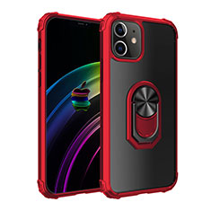 Coque Contour Silicone et Plastique Housse Etui Mat avec Magnetique Support Bague Anneau pour Apple iPhone 12 Mini Rouge