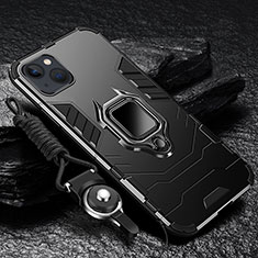 Coque Contour Silicone et Plastique Housse Etui Mat avec Magnetique Support Bague Anneau pour Apple iPhone 13 Mini Noir