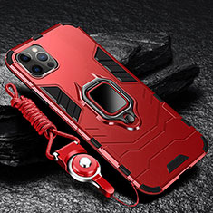 Coque Contour Silicone et Plastique Housse Etui Mat avec Magnetique Support Bague Anneau pour Apple iPhone 13 Pro Rouge