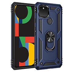 Coque Contour Silicone et Plastique Housse Etui Mat avec Magnetique Support Bague Anneau pour Google Pixel 5 Bleu