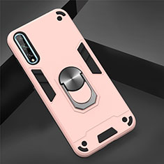 Coque Contour Silicone et Plastique Housse Etui Mat avec Magnetique Support Bague Anneau pour Huawei Enjoy 10S Or Rose