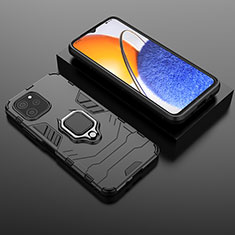 Coque Contour Silicone et Plastique Housse Etui Mat avec Magnetique Support Bague Anneau pour Huawei Enjoy 50z Noir