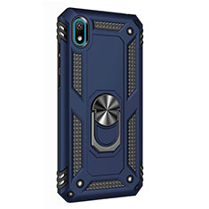 Coque Contour Silicone et Plastique Housse Etui Mat avec Magnetique Support Bague Anneau pour Huawei Enjoy 8S Bleu