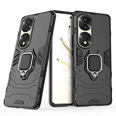 Coque Contour Silicone et Plastique Housse Etui Mat avec Magnetique Support Bague Anneau pour Huawei Honor 70 Pro 5G Noir