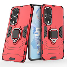 Coque Contour Silicone et Plastique Housse Etui Mat avec Magnetique Support Bague Anneau pour Huawei Honor 80 Pro 5G Rouge