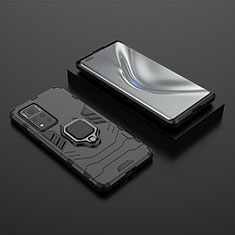 Coque Contour Silicone et Plastique Housse Etui Mat avec Magnetique Support Bague Anneau pour Huawei Honor V40 5G Noir