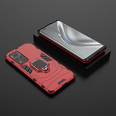 Coque Contour Silicone et Plastique Housse Etui Mat avec Magnetique Support Bague Anneau pour Huawei Honor V40 5G Rouge