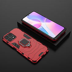 Coque Contour Silicone et Plastique Housse Etui Mat avec Magnetique Support Bague Anneau pour Huawei Honor X30i Rouge