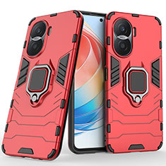 Coque Contour Silicone et Plastique Housse Etui Mat avec Magnetique Support Bague Anneau pour Huawei Honor X40i 5G Rouge