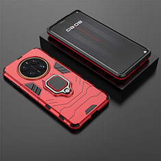 Coque Contour Silicone et Plastique Housse Etui Mat avec Magnetique Support Bague Anneau pour Huawei Mate 50 Pro Rouge