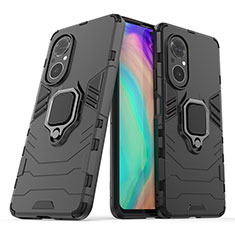 Coque Contour Silicone et Plastique Housse Etui Mat avec Magnetique Support Bague Anneau pour Huawei Nova 9 SE Noir