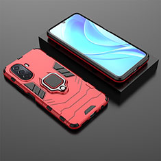 Coque Contour Silicone et Plastique Housse Etui Mat avec Magnetique Support Bague Anneau pour Huawei Nova Y70 Rouge