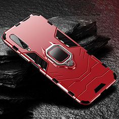 Coque Contour Silicone et Plastique Housse Etui Mat avec Magnetique Support Bague Anneau pour Huawei P Smart Pro (2019) Rouge