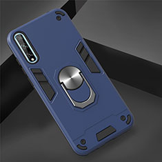 Coque Contour Silicone et Plastique Housse Etui Mat avec Magnetique Support Bague Anneau pour Huawei P smart S Bleu Ciel