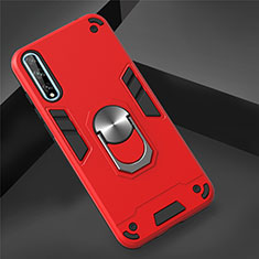 Coque Contour Silicone et Plastique Housse Etui Mat avec Magnetique Support Bague Anneau pour Huawei P smart S Rouge