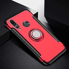 Coque Contour Silicone et Plastique Housse Etui Mat avec Magnetique Support Bague Anneau pour Huawei P30 Lite New Edition Rouge