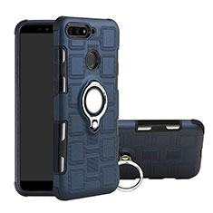 Coque Contour Silicone et Plastique Housse Etui Mat avec Magnetique Support Bague Anneau pour Huawei Y6 Prime (2018) Bleu