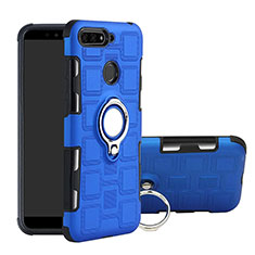 Coque Contour Silicone et Plastique Housse Etui Mat avec Magnetique Support Bague Anneau pour Huawei Y6 Prime (2018) Bleu Ciel