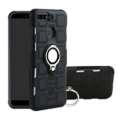 Coque Contour Silicone et Plastique Housse Etui Mat avec Magnetique Support Bague Anneau pour Huawei Y6 Prime (2018) Noir