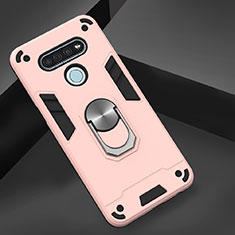 Coque Contour Silicone et Plastique Housse Etui Mat avec Magnetique Support Bague Anneau pour LG K51 Or Rose