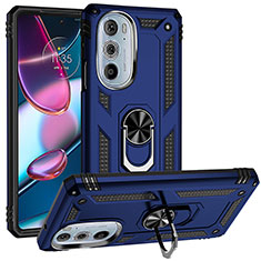 Coque Contour Silicone et Plastique Housse Etui Mat avec Magnetique Support Bague Anneau pour Motorola Moto Edge 30 Pro 5G Bleu