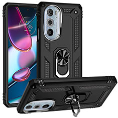 Coque Contour Silicone et Plastique Housse Etui Mat avec Magnetique Support Bague Anneau pour Motorola Moto Edge 30 Pro 5G Noir