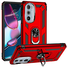 Coque Contour Silicone et Plastique Housse Etui Mat avec Magnetique Support Bague Anneau pour Motorola Moto Edge X30 5G Rouge