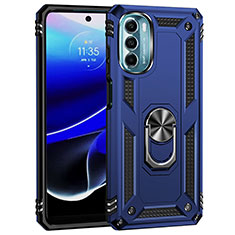 Coque Contour Silicone et Plastique Housse Etui Mat avec Magnetique Support Bague Anneau pour Motorola Moto G 5G (2022) Bleu