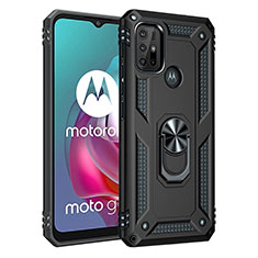 Coque Contour Silicone et Plastique Housse Etui Mat avec Magnetique Support Bague Anneau pour Motorola Moto G10 Noir