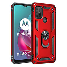 Coque Contour Silicone et Plastique Housse Etui Mat avec Magnetique Support Bague Anneau pour Motorola Moto G10 Rouge