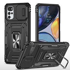 Coque Contour Silicone et Plastique Housse Etui Mat avec Magnetique Support Bague Anneau pour Motorola Moto G22 Noir