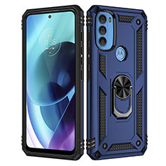 Coque Contour Silicone et Plastique Housse Etui Mat avec Magnetique Support Bague Anneau pour Motorola Moto G71 5G Bleu