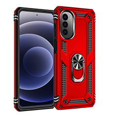 Coque Contour Silicone et Plastique Housse Etui Mat avec Magnetique Support Bague Anneau pour Motorola Moto G71s 5G Rouge