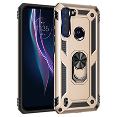 Coque Contour Silicone et Plastique Housse Etui Mat avec Magnetique Support Bague Anneau pour Motorola Moto One Fusion Or