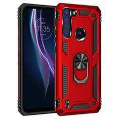 Coque Contour Silicone et Plastique Housse Etui Mat avec Magnetique Support Bague Anneau pour Motorola Moto One Fusion Rouge