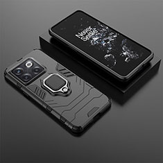 Coque Contour Silicone et Plastique Housse Etui Mat avec Magnetique Support Bague Anneau pour OnePlus 10T 5G Noir