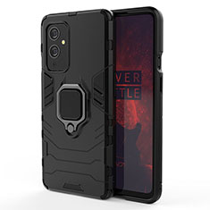 Coque Contour Silicone et Plastique Housse Etui Mat avec Magnetique Support Bague Anneau pour OnePlus 9 5G Noir