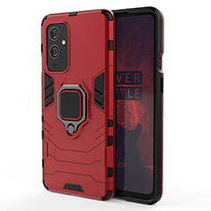 Coque Contour Silicone et Plastique Housse Etui Mat avec Magnetique Support Bague Anneau pour OnePlus 9 5G Rouge