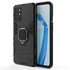 Coque Contour Silicone et Plastique Housse Etui Mat avec Magnetique Support Bague Anneau pour OnePlus 9R 5G Noir