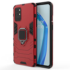 Coque Contour Silicone et Plastique Housse Etui Mat avec Magnetique Support Bague Anneau pour OnePlus 9R 5G Rouge