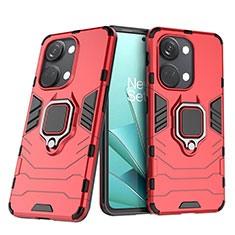 Coque Contour Silicone et Plastique Housse Etui Mat avec Magnetique Support Bague Anneau pour OnePlus Ace 2V 5G Rouge