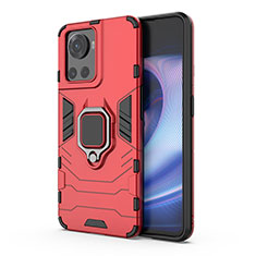 Coque Contour Silicone et Plastique Housse Etui Mat avec Magnetique Support Bague Anneau pour OnePlus Ace 5G Rouge