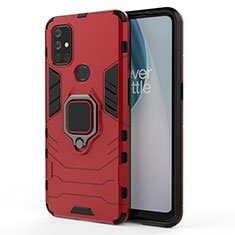 Coque Contour Silicone et Plastique Housse Etui Mat avec Magnetique Support Bague Anneau pour OnePlus Nord N10 5G Rouge