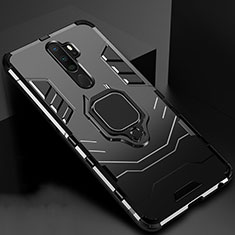 Coque Contour Silicone et Plastique Housse Etui Mat avec Magnetique Support Bague Anneau pour Oppo A9 (2020) Noir